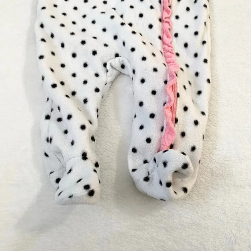 5/$25 Koala Baby Girls White Polka Dot Deer Fleece Footed‎ Sleeper Pajamas 3-6M